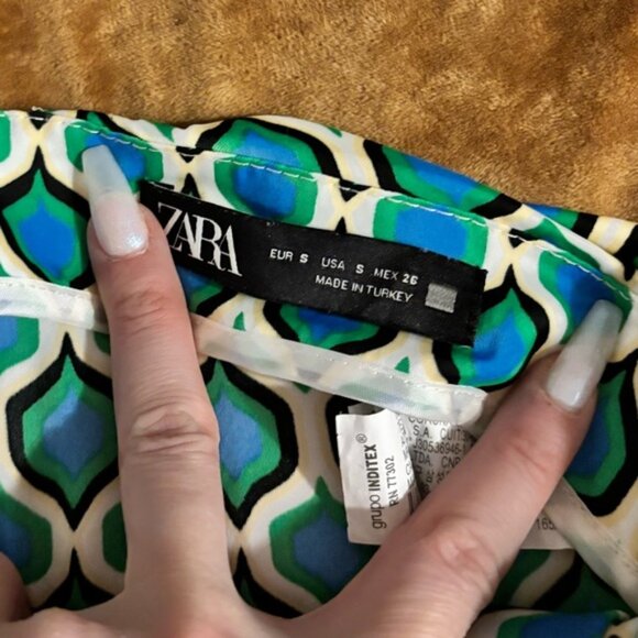 Zara Teal and White Geometric Midi Skirt - Picture 7 of 7